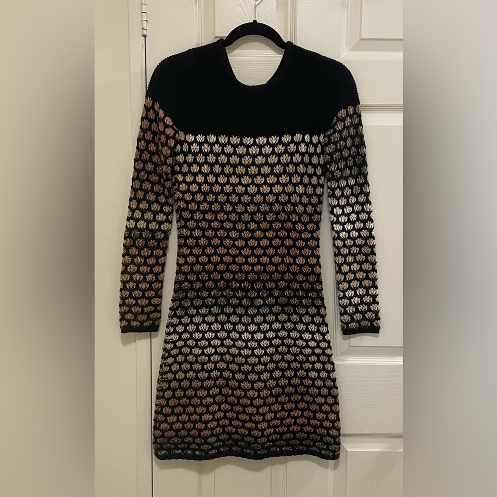 Gorgeous Vertigo Knit Dress. Ombré effect colours. Keyhole back & pom poms!